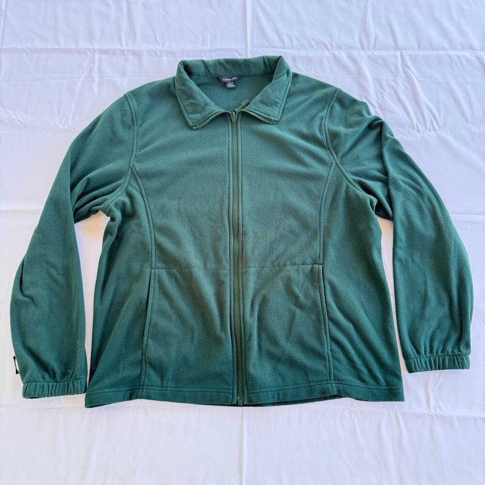 Lands End Men's Medium 38-40 Full Zip Anyweather Green Fleece Jacket
